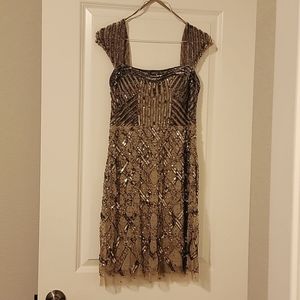 Adrianna Papell Women's Cap-Sleeve Beaded Gown